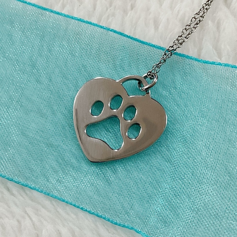 Sterling Silver 925 Paw Print Heart Necklace Dog Cat Lover Pet Memorial Gift 18” - Picture 7 of 14